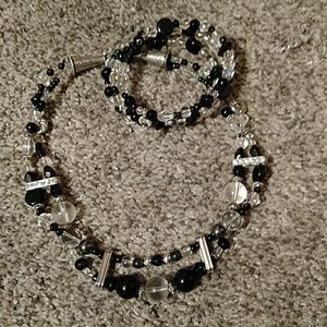 SLD white-black/multi bead chocker & wrap bracelet